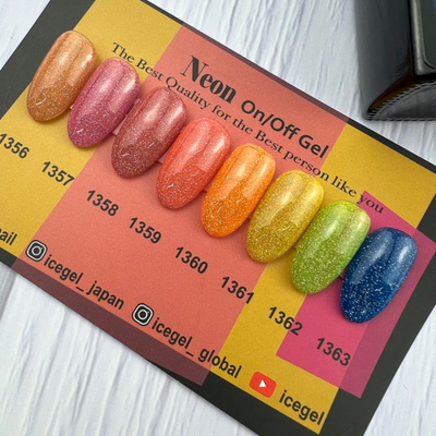 A vibrant collection of eight neon nail polish colors: orange, pink, red, bright red-orange, yellow, green, and blue.